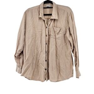 Bohemia Linen Cotton Button Down Shirt Khaki Size M Boho Coastal Resort Vacation